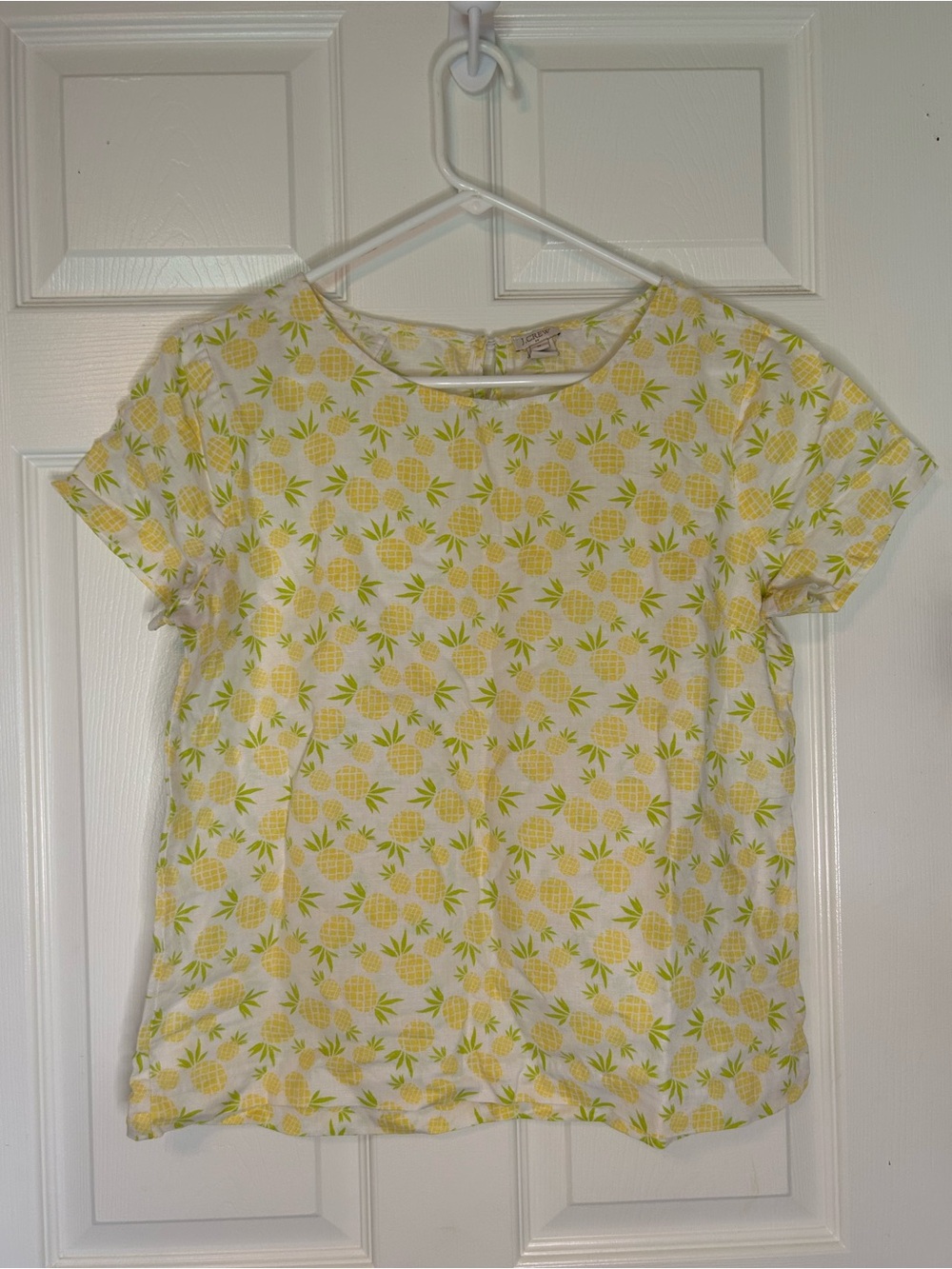 J. Crew White Short Sleeve Top with Yellow Pineapple Print
